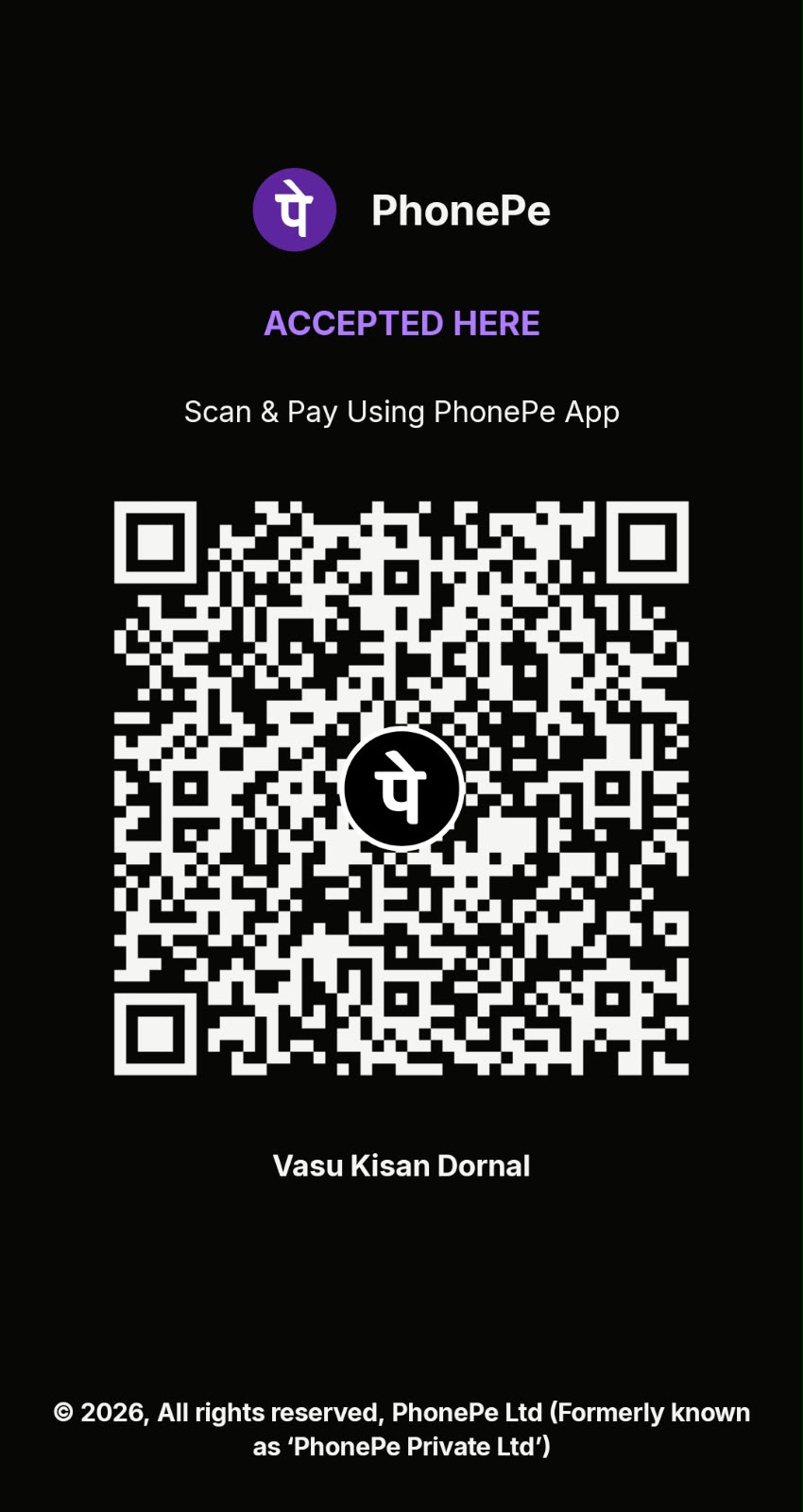 PhonePe payment QR — Vasu Kisan Dornal